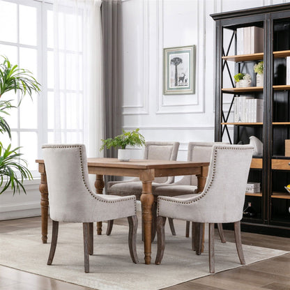 2X Solid Wood Fabric Upholstered Dining Chair Luxury Accent Chairs with Nailhead - Cosy Abode