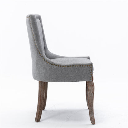 2X Solid Wood Fabric Upholstered Dining Chair Luxury Accent Chairs with Nailhead - Cosy Abode
