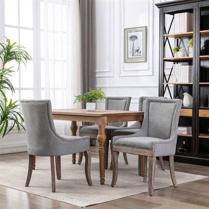 2X Solid Wood Fabric Upholstered Dining Chair Luxury Accent Chairs with Nailhead - Cosy Abode