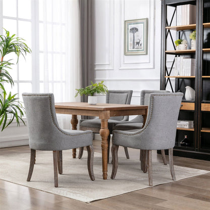 2X Solid Wood Fabric Upholstered Dining Chair Luxury Accent Chairs with Nailhead - Cosy Abode