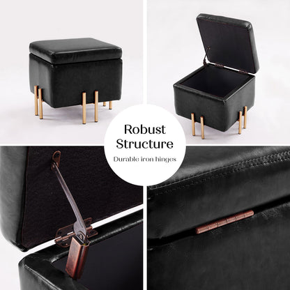 2X Storage Ottoman Foot Stool Cube Tuffet Seat 45cm PU Leather BLACK - Cosy Abode