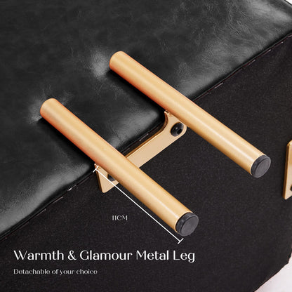 2X Storage Ottoman Foot Stool Cube Tuffet Seat 45cm PU Leather BLACK - Cosy Abode