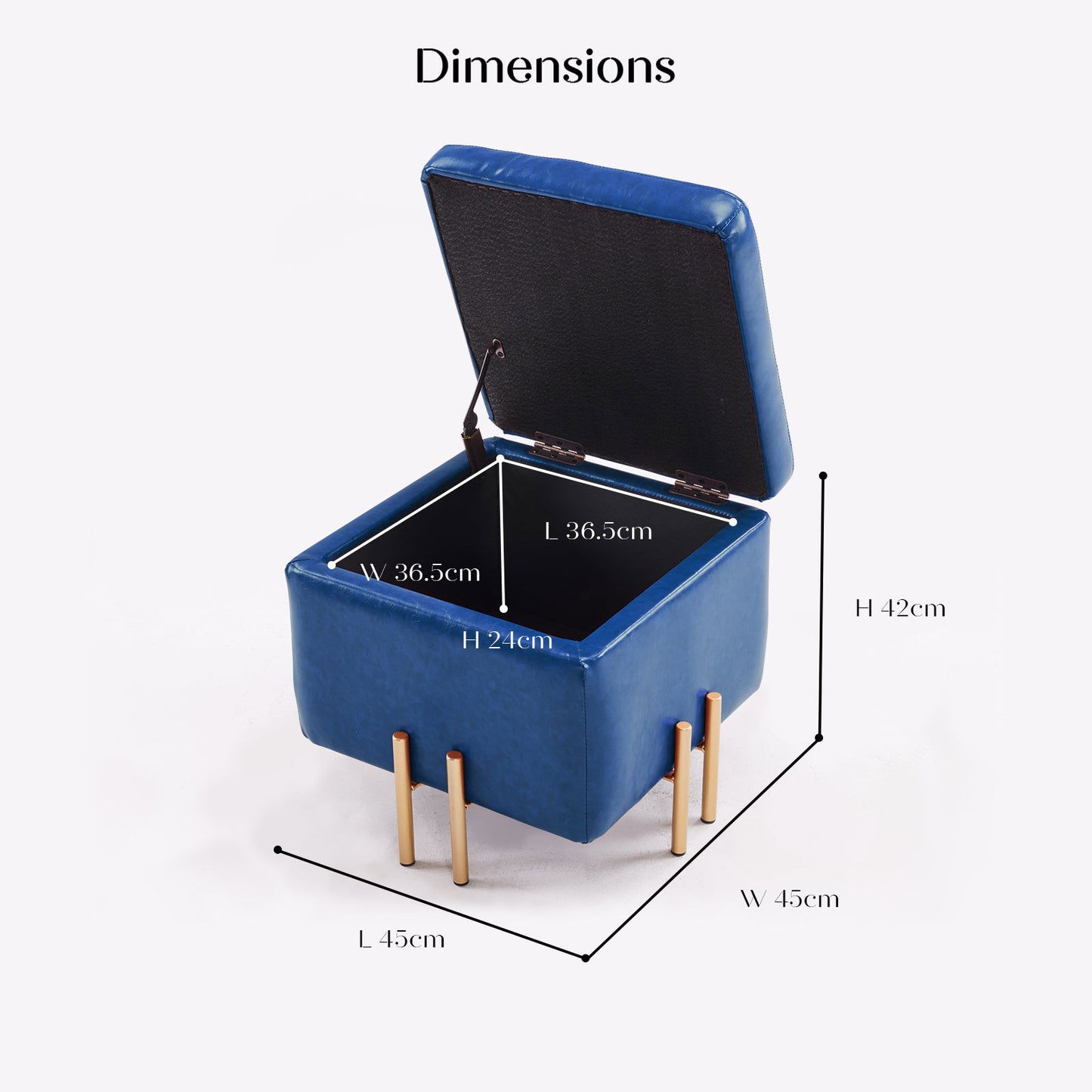2X Storage Ottoman Foot Stool Cube Tuffet Seat 45cm PU Leather BLUE - Cosy Abode