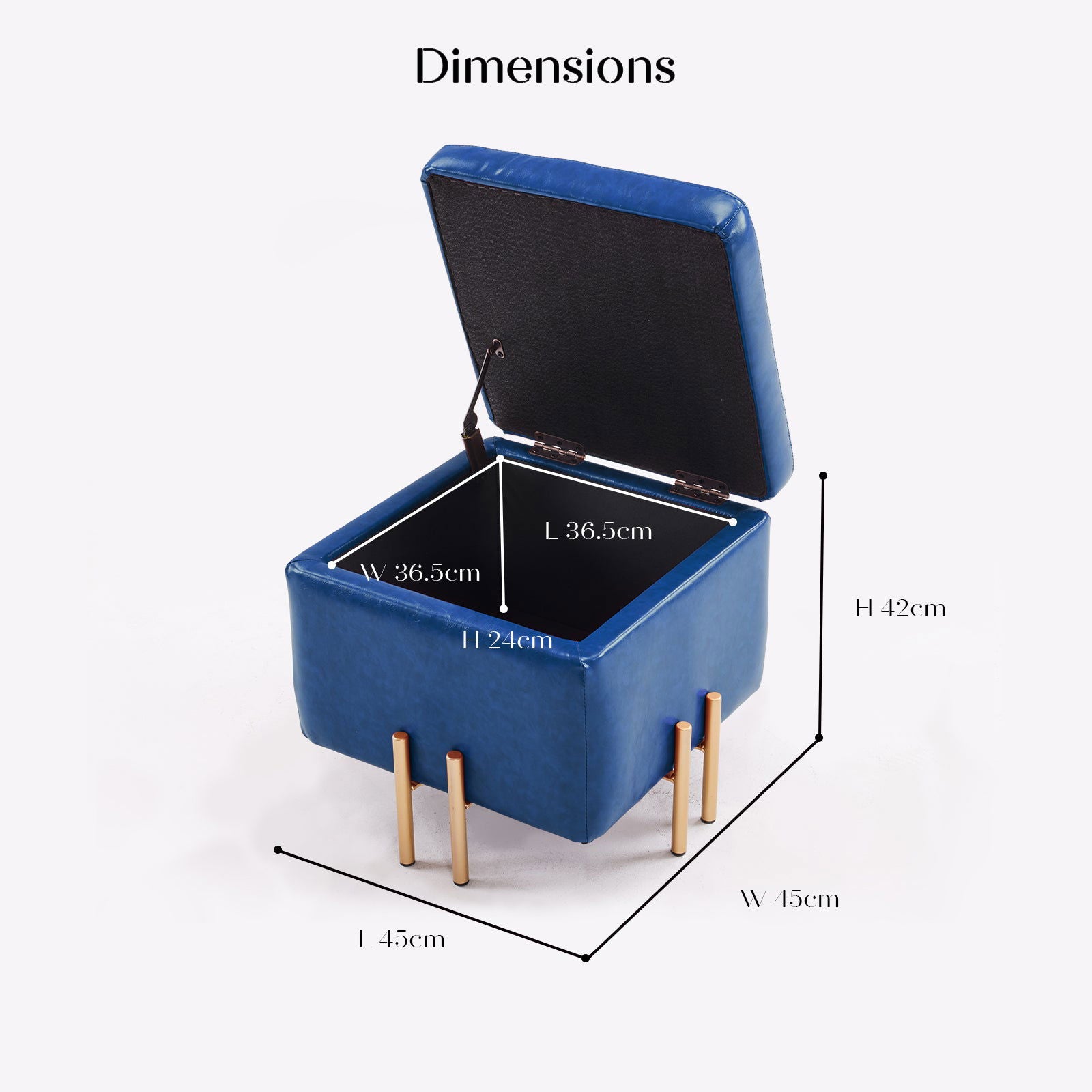 2X Storage Ottoman Foot Stool Cube Tuffet Seat 45cm PU Leather BLUE - Cosy Abode