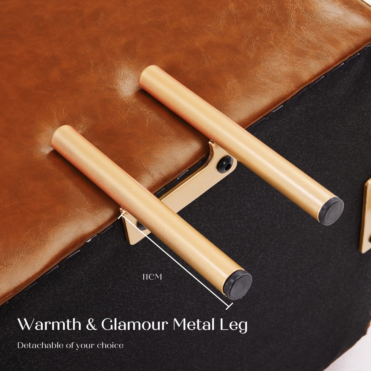 2X Storage Ottoman Foot Stool Cube Tuffet Seat 45cm PU Leather BROWN - Cosy Abode