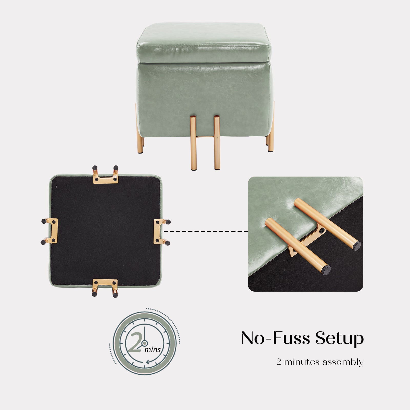 2X Storage Ottoman Foot Stool Cube Tuffet Seat 45cm PU Leather GREEN - Cosy Abode