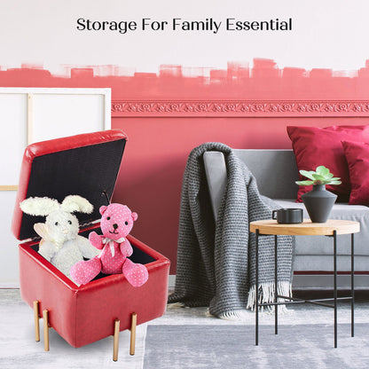 2X Storage Ottoman Foot Stool Cube Tuffet Seat 45cm PU Leather RED - Cosy Abode