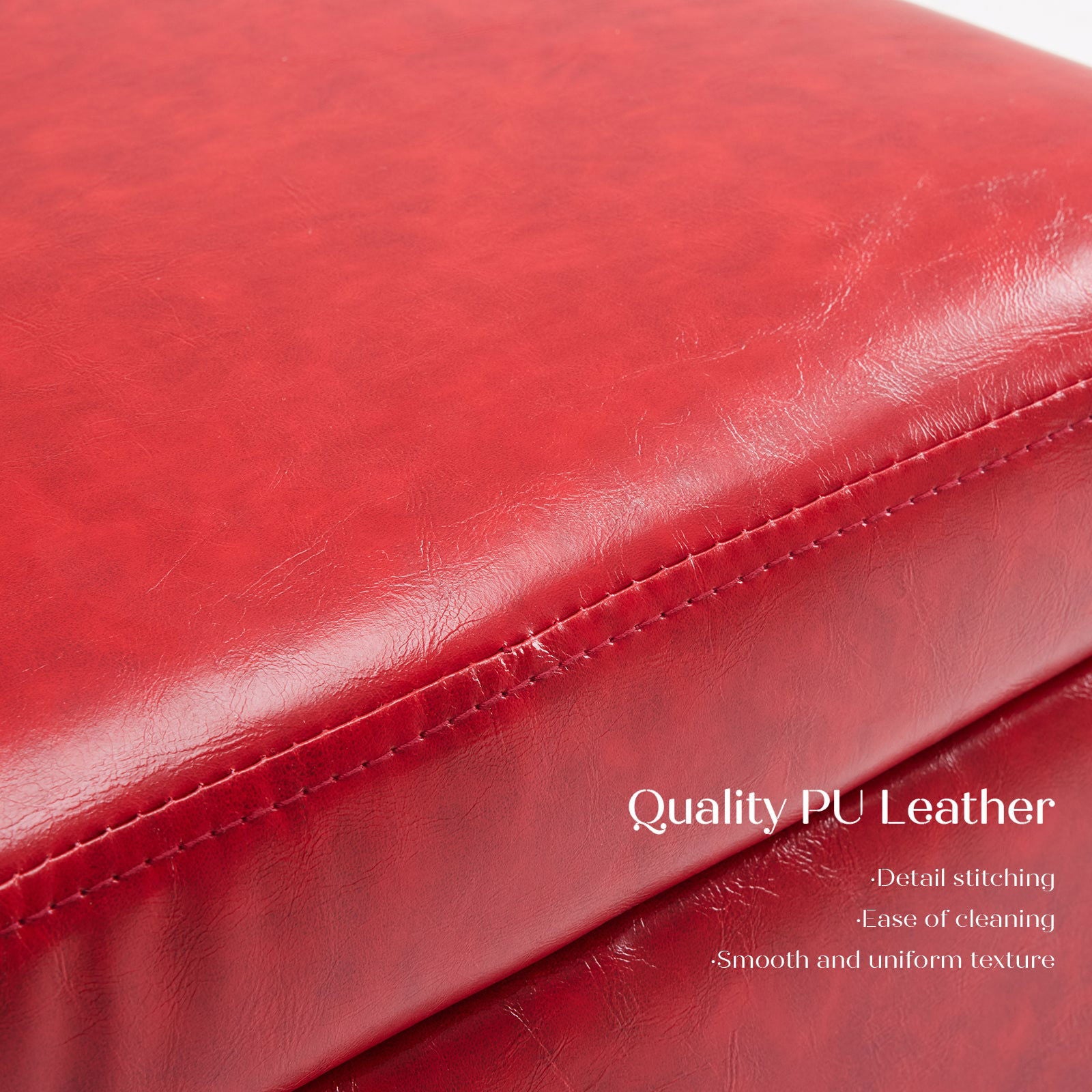 2X Storage Ottoman Foot Stool Cube Tuffet Seat 45cm PU Leather RED - Cosy Abode