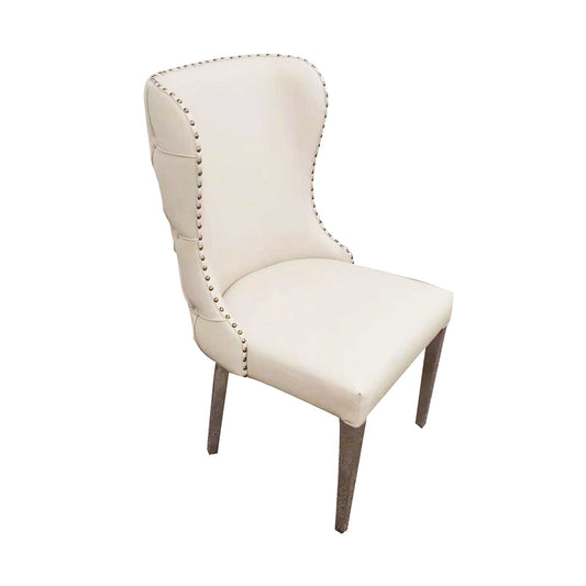 2X Studded Dining Chairs PU Beige & Silver Frame - Cosy Abode