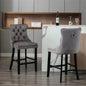 2X Velvet Bar Stools with Studs Trim Wooden Legs Tufted Dining Chairs Kitchen - Cosy Abode