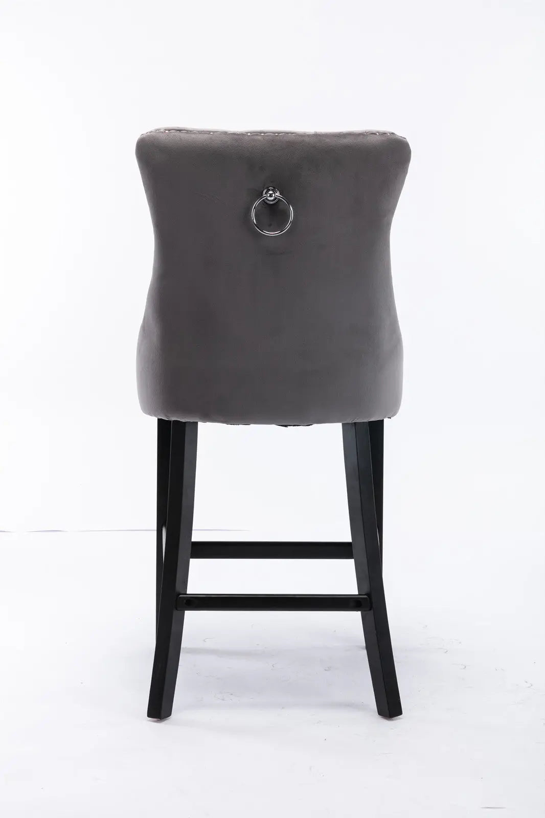 2X Velvet Bar Stools with Studs Trim Wooden Legs Tufted Dining Chairs Kitchen - Cosy Abode