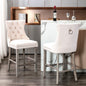 2X Velvet Bar Stools with Studs Trim Wooden Legs Tufted Dining Chairs Kitchen - Cosy Abode