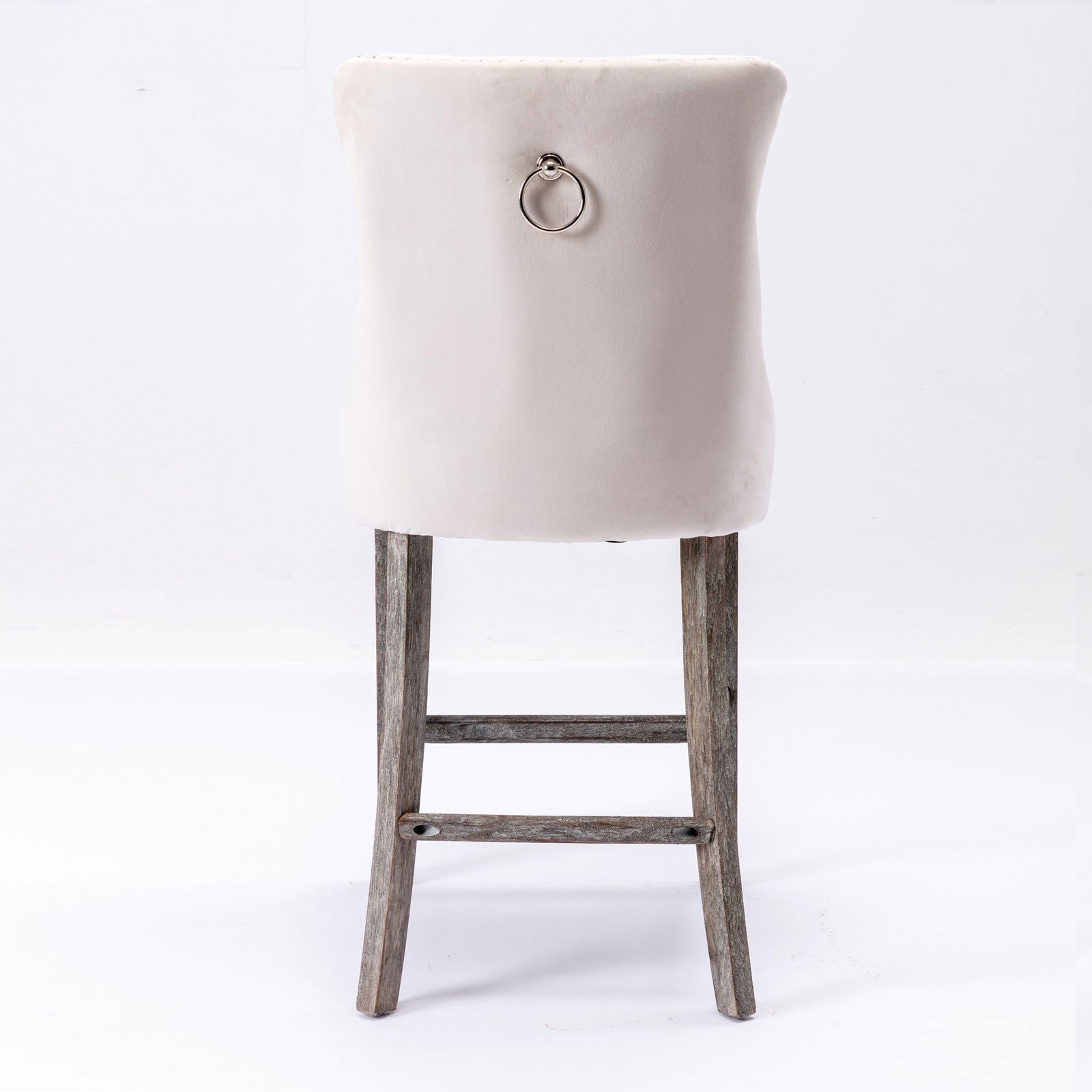 2X Velvet Bar Stools with Studs Trim Wooden Legs Tufted Dining Chairs Kitchen - Cosy Abode