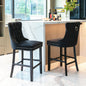 2X Velvet Bar Stools with Studs Trim Wooden Legs Tufted Dining Chairs Kitchen - Cosy Abode