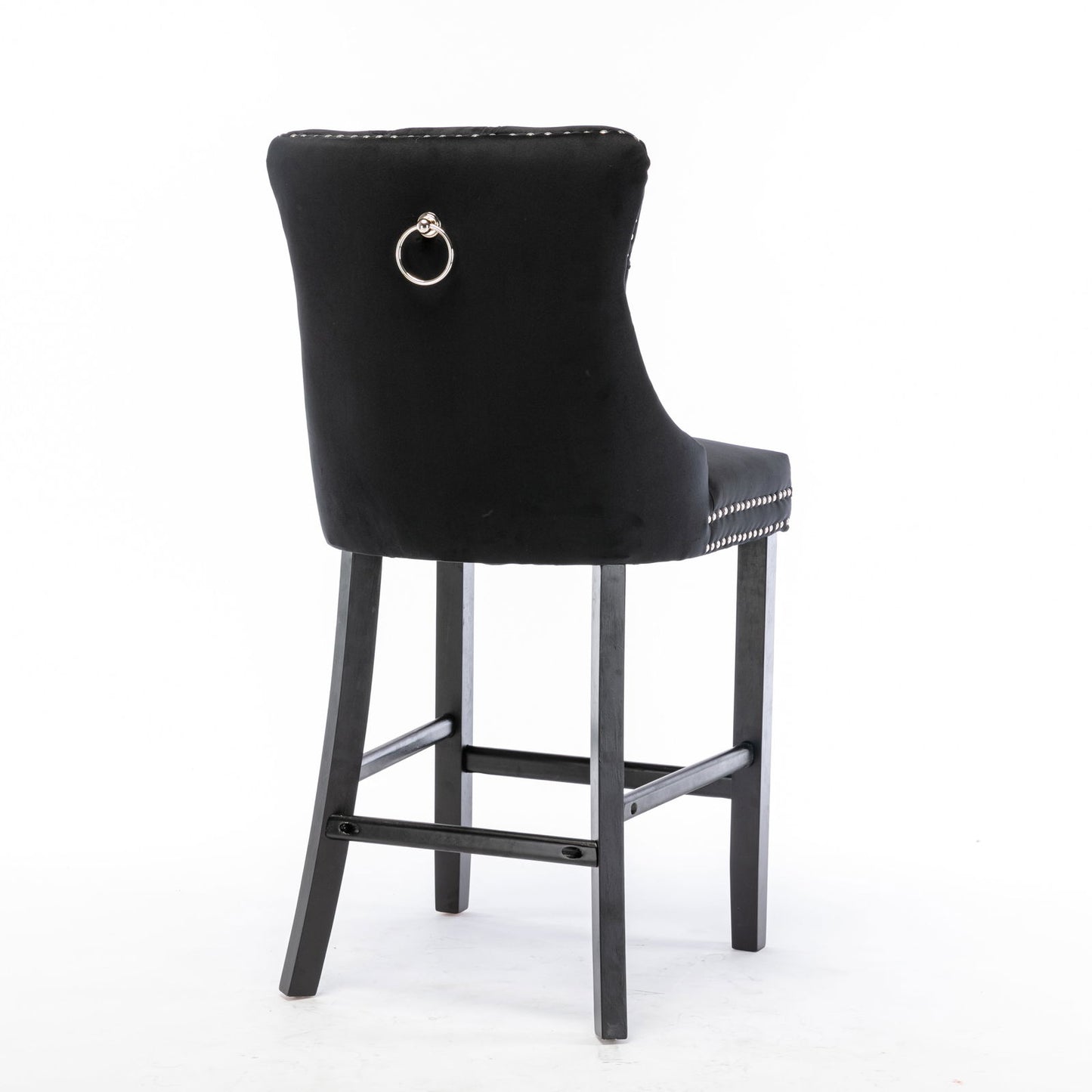 2X Velvet Bar Stools with Studs Trim Wooden Legs Tufted Dining Chairs Kitchen - Cosy Abode