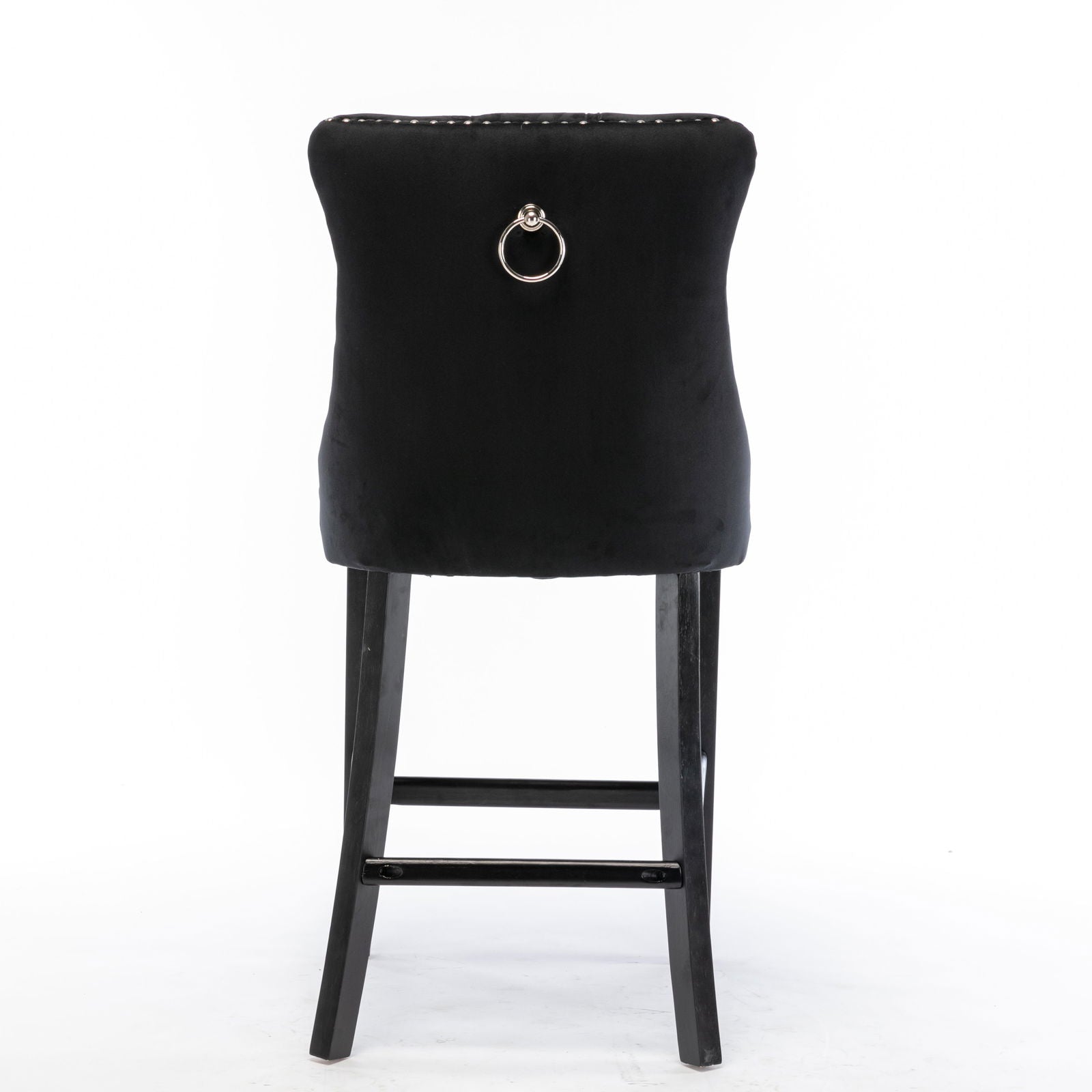 2X Velvet Bar Stools with Studs Trim Wooden Legs Tufted Dining Chairs Kitchen - Cosy Abode