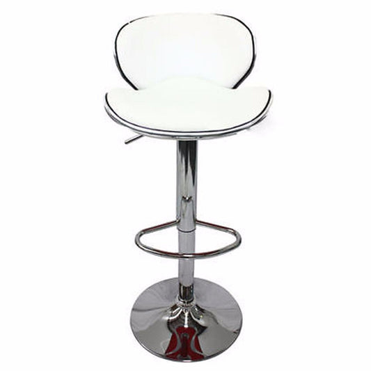 2X WhiteBar Stools Faux Leather Mid High Back Adjustable Crome Base Gas Lift Swivel Chairs - Cosy Abode