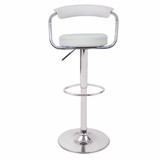 2X White Bar Stools Faux Leather High Back Adjustable Crome Base Gas Lift Swivel Chairs - Cosy Abode