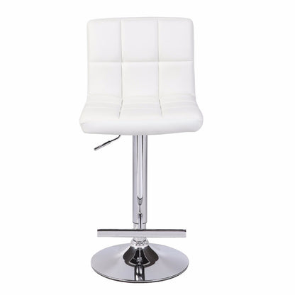 2X White Bar Stools Faux Leather Mid High Back Adjustable Crome Base Gas Lift Swivel Chairs - Cosy Abode