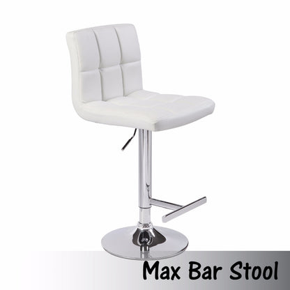 2X White Bar Stools Faux Leather Mid High Back Adjustable Crome Base Gas Lift Swivel Chairs - Cosy Abode