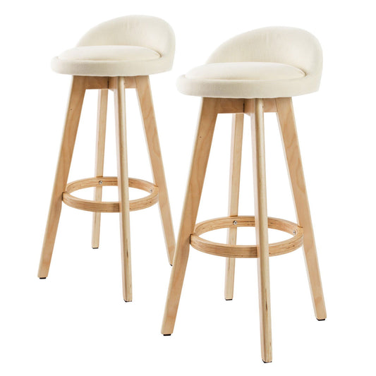 2X Wood Bar Stool Dining Chair Fabric LEILA 72cm BEIGE - Cosy Abode
