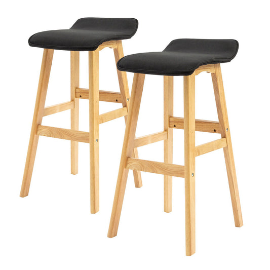 2X Wooden Bar Stool Dining Chair Fabric DARA 73cm BLACK - Cosy Abode