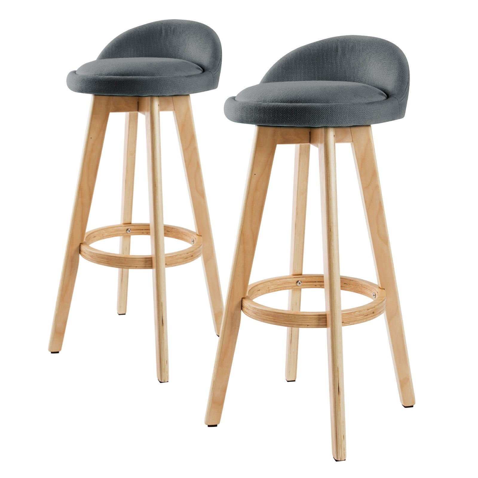 2X Wooden Bar Stool Dining Chair Fabric LEILA 72cm GREY - Cosy Abode