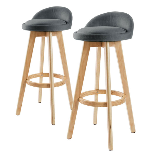 2X Wooden Bar Stool Dining Chair Fabric LEILA 72cm GREY - Cosy Abode