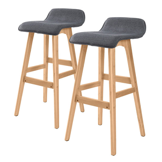 2X Wooden Bar Stool Dining Chair Fabric SOPHIA 74cm GREY - Cosy Abode