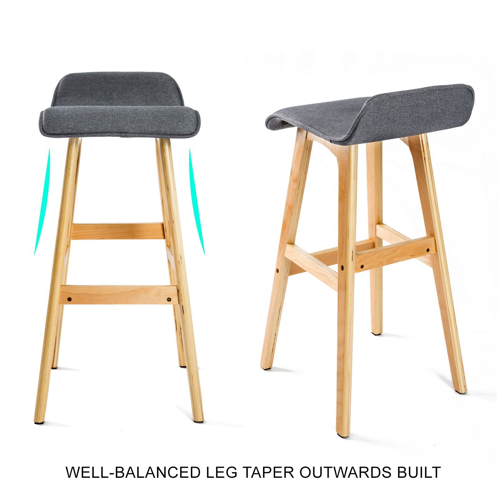 2X Wooden Bar Stool Dining Chair Fabric SOPHIA 74cm GREY - Cosy Abode