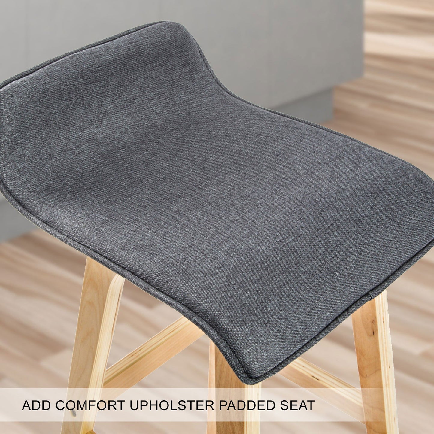 2X Wooden Bar Stool Dining Chair Fabric SOPHIA 74cm GREY - Cosy Abode