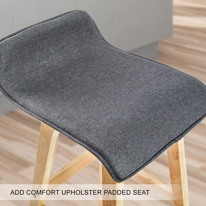 2X Wooden Bar Stool Dining Chair Fabric SOPHIA 74cm GREY - Cosy Abode