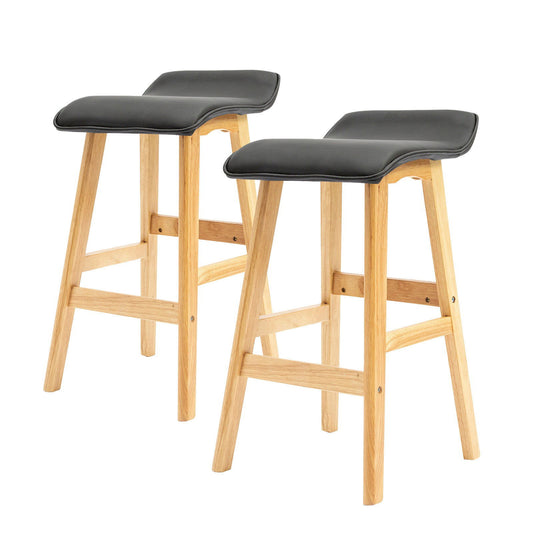 2X Wooden Bar Stool Dining Chair Leather DARA 65cm BLACK - Cosy Abode