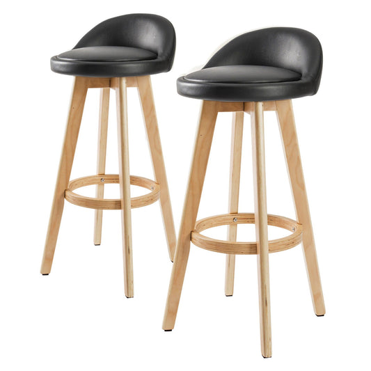2X Wooden Bar Stool Dining Chair Leather LEILA 72cm BLACK - Cosy Abode