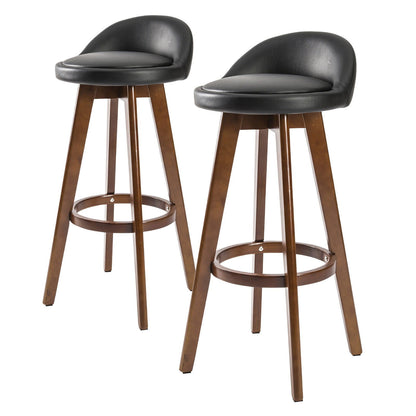 2X Wooden Bar Stool Dining Chair Leather LEILA 72cm BLACK BROWN - Cosy Abode