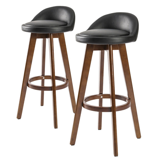 2X Wooden Bar Stool Dining Chair Leather LEILA 72cm BLACK BROWN - Cosy Abode