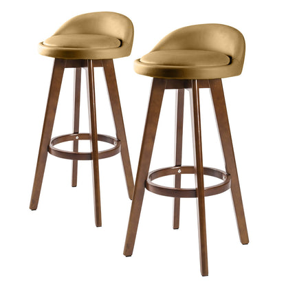 2X Wooden Bar Stool Dining Chair Leather LEILA 72cm COFFEE BROWN - Cosy Abode