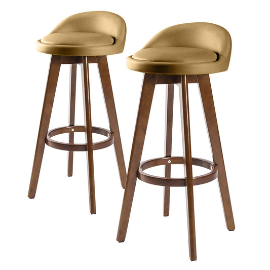 2X Wooden Bar Stool Dining Chair Leather LEILA 72cm COFFEE BROWN - Cosy Abode