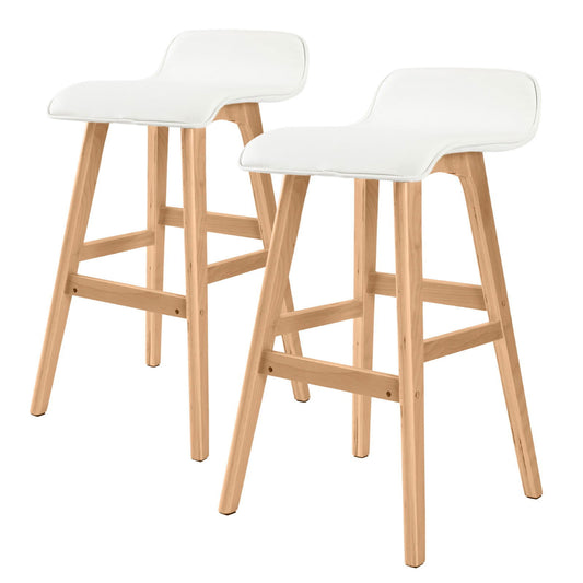 2X Wooden Bar Stool Dining Chair Leather SOPHIA 65cm WHITE - Cosy Abode