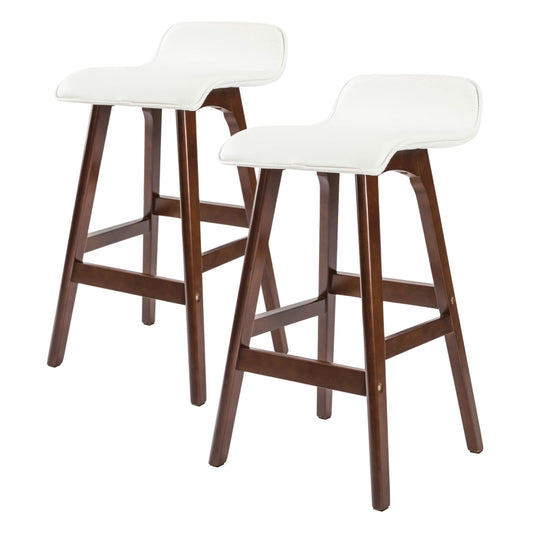2X Wooden Bar Stool Dining Chair Leather SOPHIA 65cm WHITE BROWN - Cosy Abode