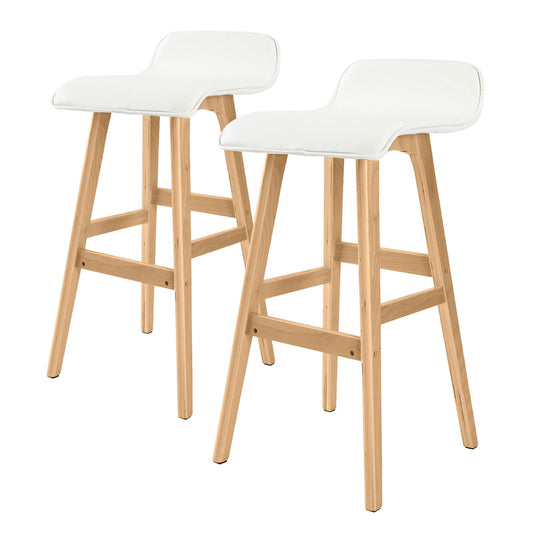 2X Wooden Bar Stool Dining Chair Leather SOPHIA 74cm WHITE - Cosy Abode