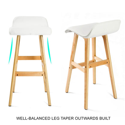 2X Wooden Bar Stool Dining Chair Leather SOPHIA 74cm WHITE - Cosy Abode