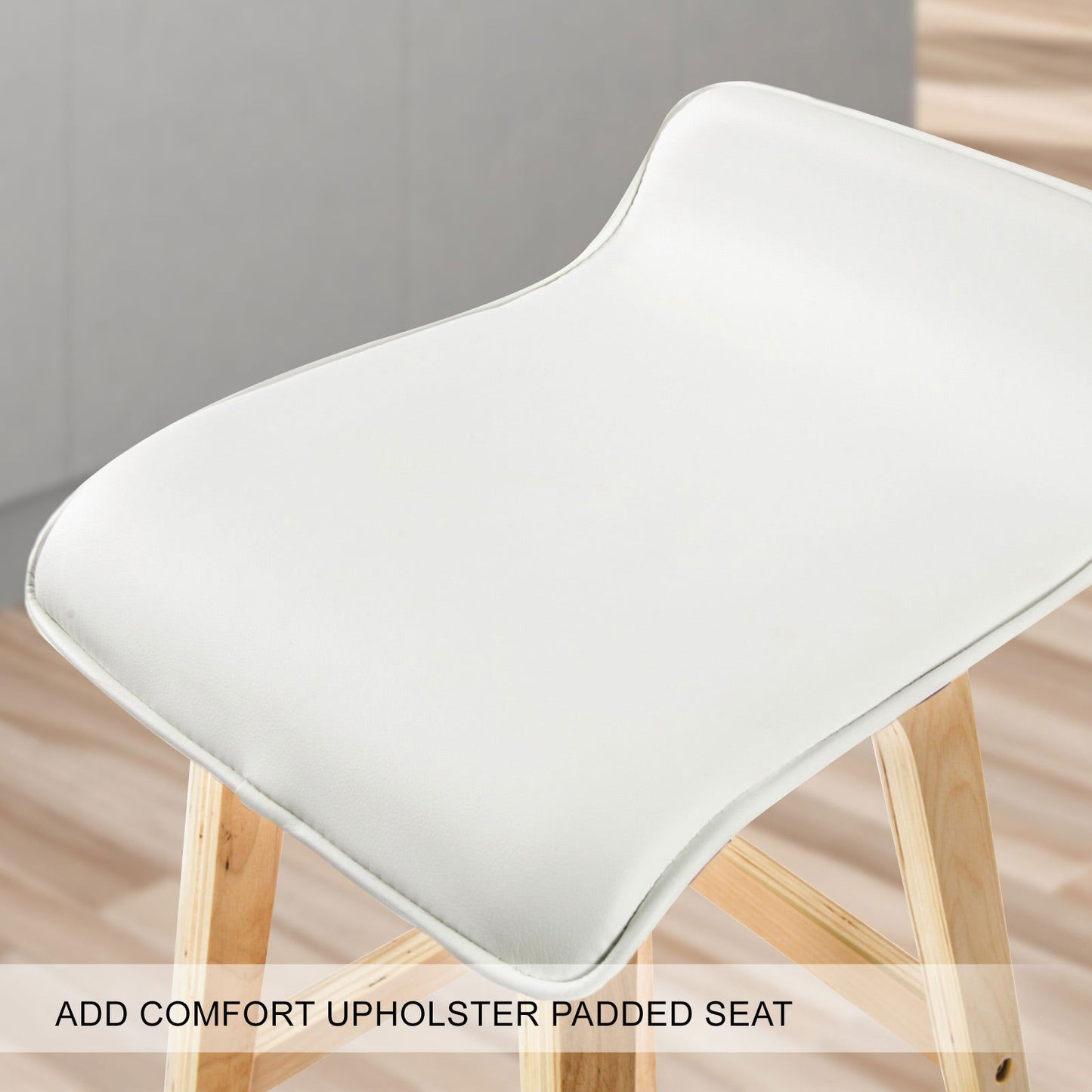 2X Wooden Bar Stool Dining Chair Leather SOPHIA 74cm WHITE - Cosy Abode