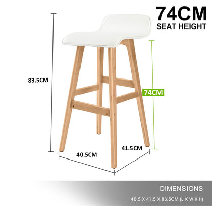 2X Wooden Bar Stool Dining Chair Leather SOPHIA 74cm WHITE - Cosy Abode