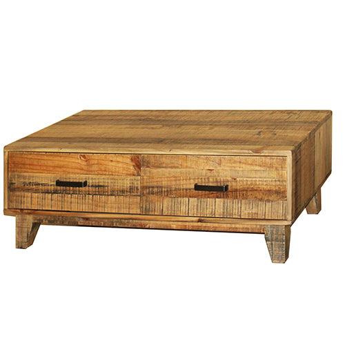 Coffee Table Wooden Frame 2 Drawers Storage in Light Brown Colour - Cosy Abode
