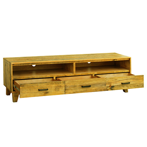 TV Cabinet with 3 Storage Drawers with Shelf in Wooden Entertainment Unit in Light Brown Colour - Cosy Abode