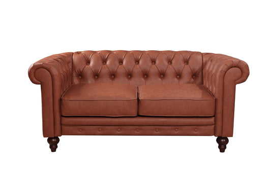 2 Seater Brown Sofa Lounge Chesterfireld Style Button Tufted in Faux Leather - Cosy Abode