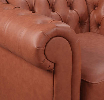 2 Seater Brown Sofa Lounge Chesterfireld Style Button Tufted in Faux Leather - Cosy Abode