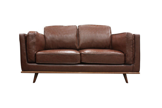 2 Seater Faux Leather Sofa Brown Modern Lounge Set for Living Room Couch with Wooden Frame - Cosy Abode