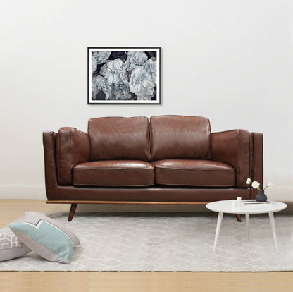 2 Seater Faux Leather Sofa Brown Modern Lounge Set for Living Room Couch with Wooden Frame - Cosy Abode